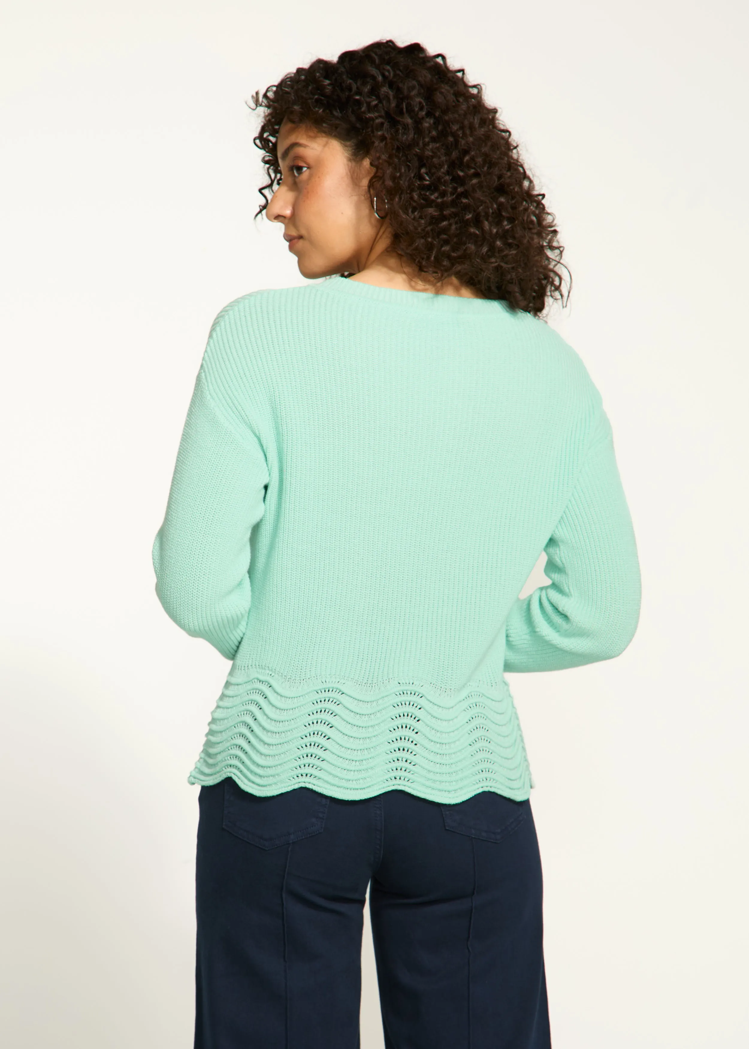 Scalloped Hem Sweater, Light Patina