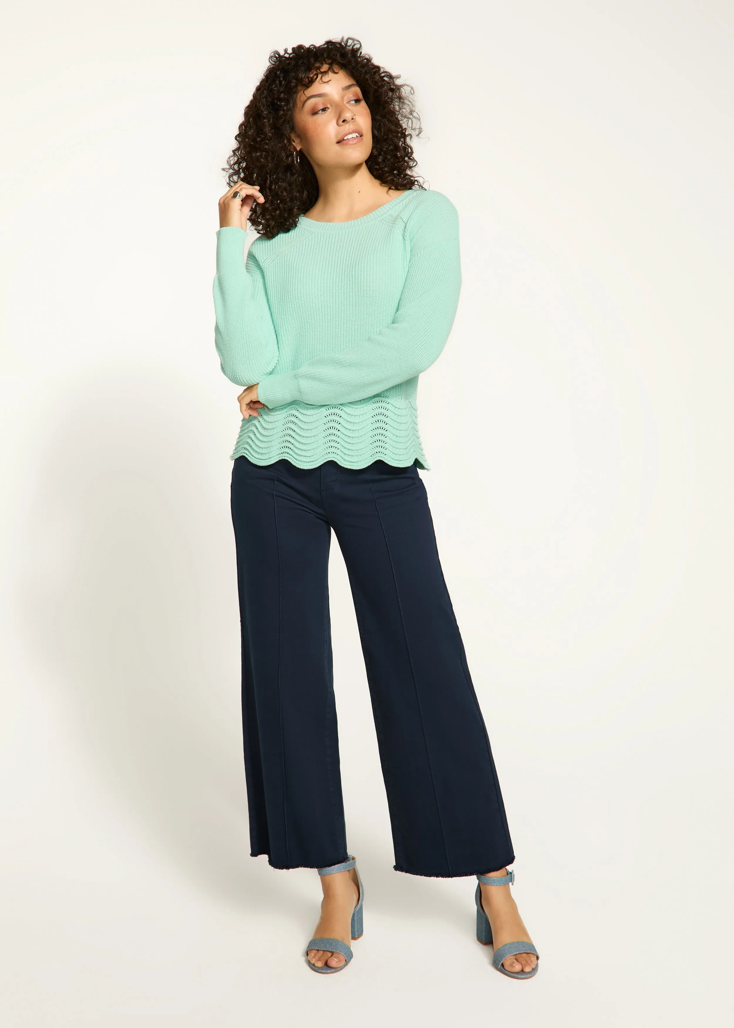 Scalloped Hem Sweater, Light Patina