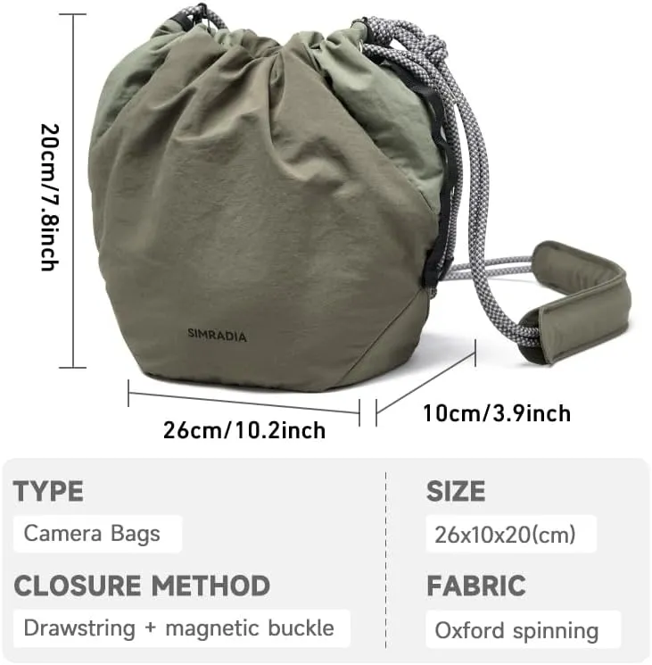 SIMRADIA Small Camera Bag, 5L Soft Camera Purse for Women, Drawstring Magnetic Closure Bag Compatible with Mirrorless Cameras/Nikon/Canon/Sony/Fujifilm, Oxford Lightweight Camera Case (green)