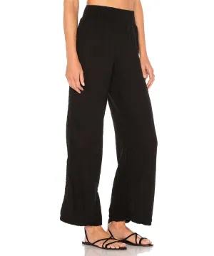 Smocked Wide Leg Gauze Black Pant