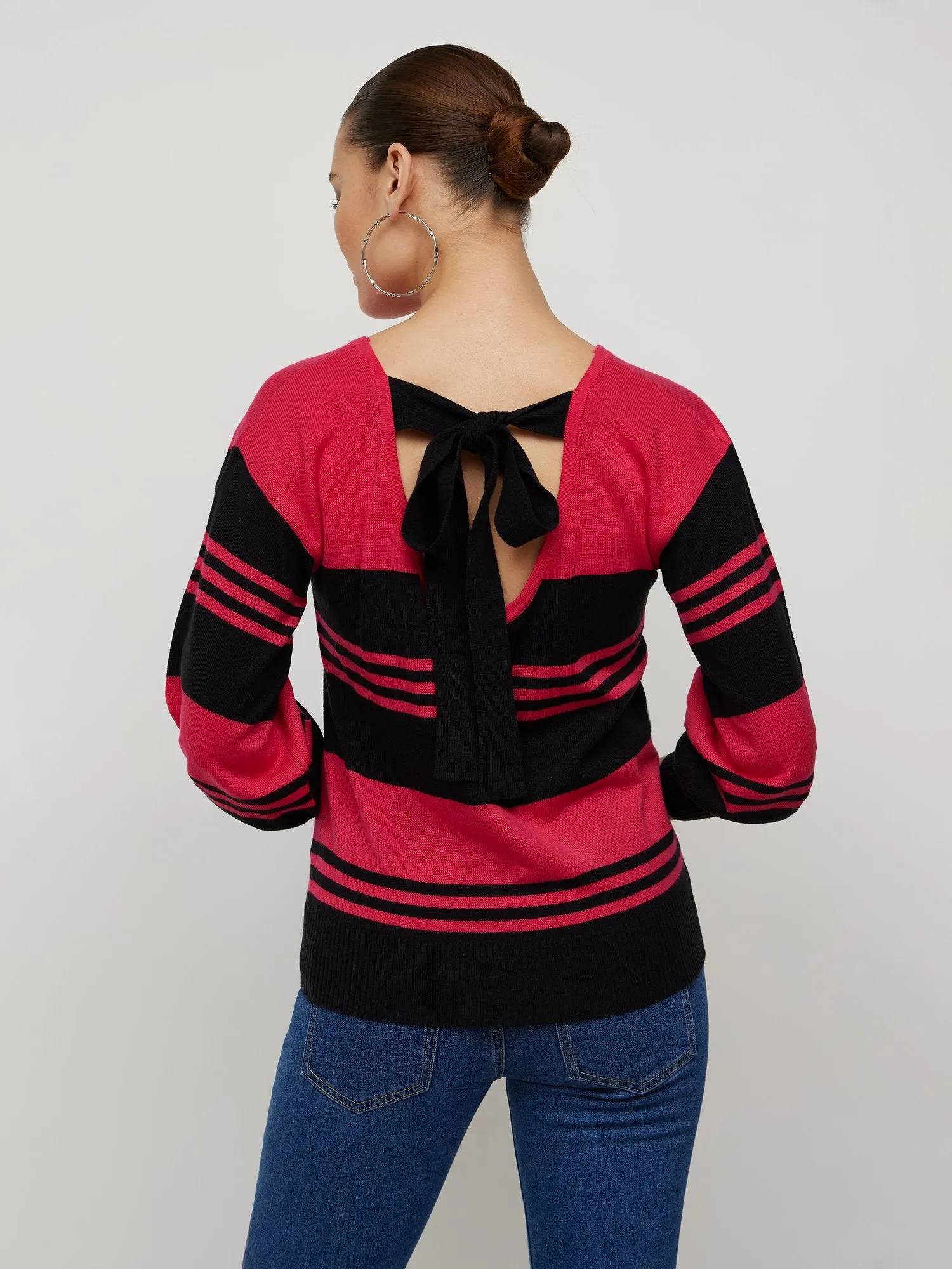 Striped Love-Print Bow-Back Sweater
