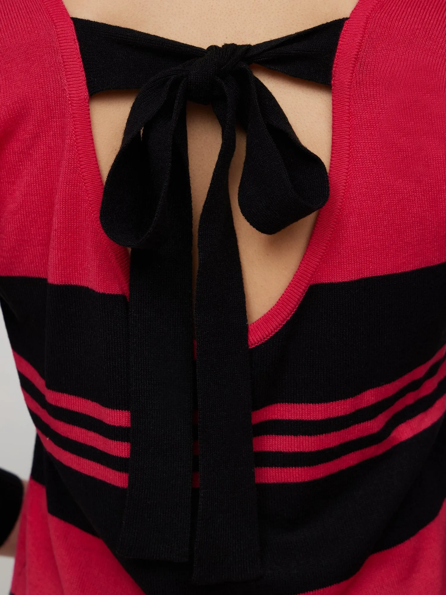 Striped Love-Print Bow-Back Sweater