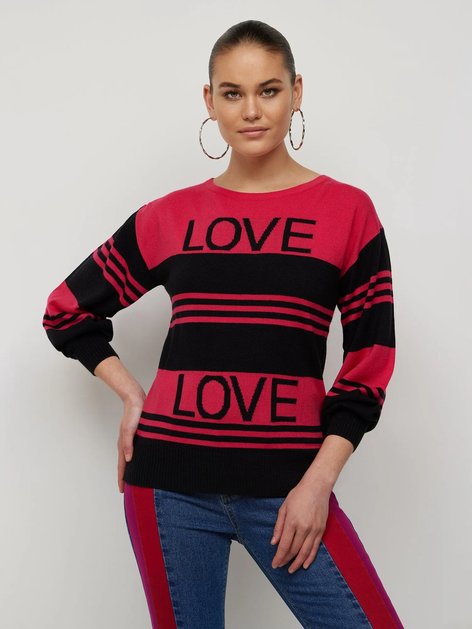 Striped Love-Print Bow-Back Sweater
