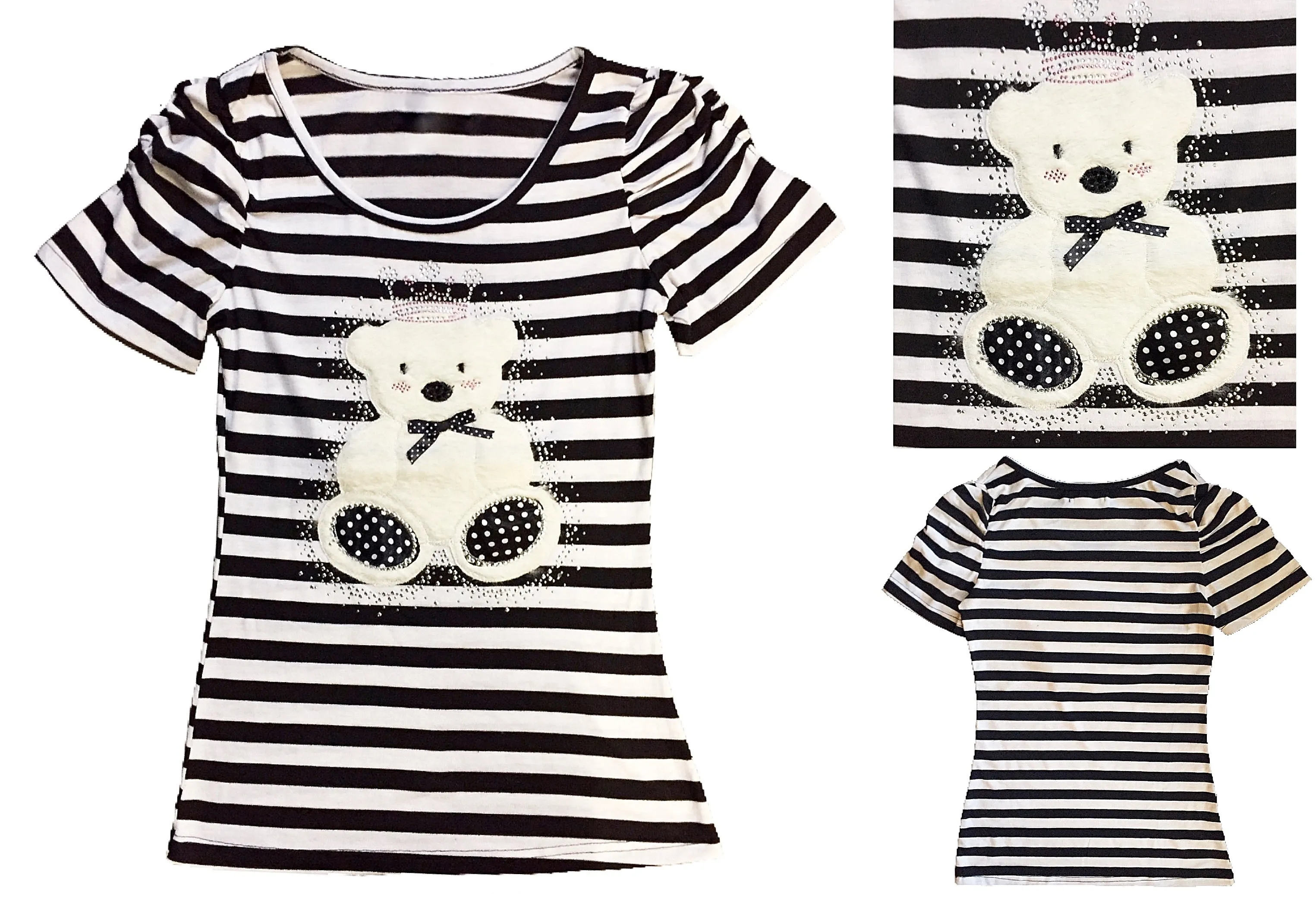 Striped Tank Tops & Shirts with Pearl Rhinestones