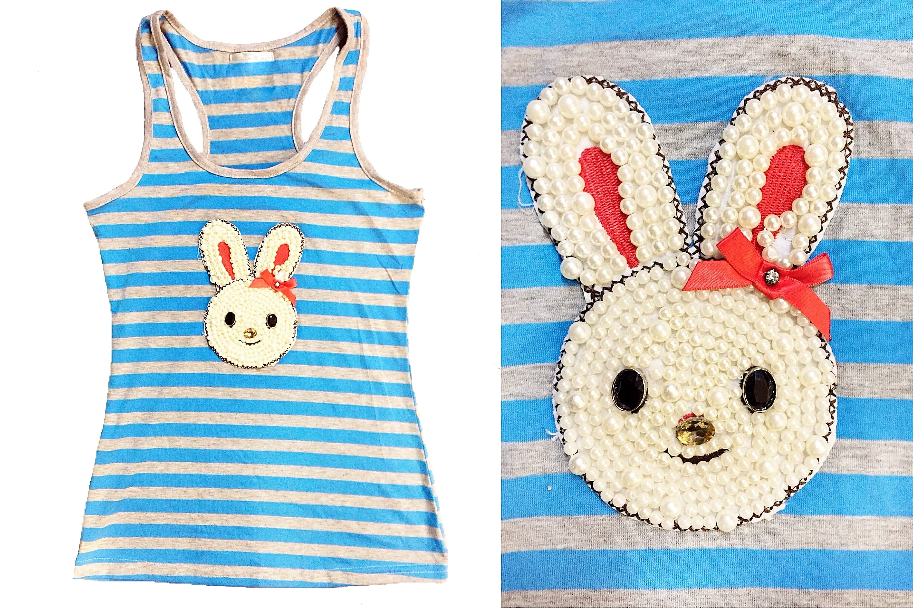 Striped Tank Tops & Shirts with Pearl Rhinestones