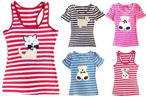 Striped Tank Tops & Shirts with Pearl Rhinestones