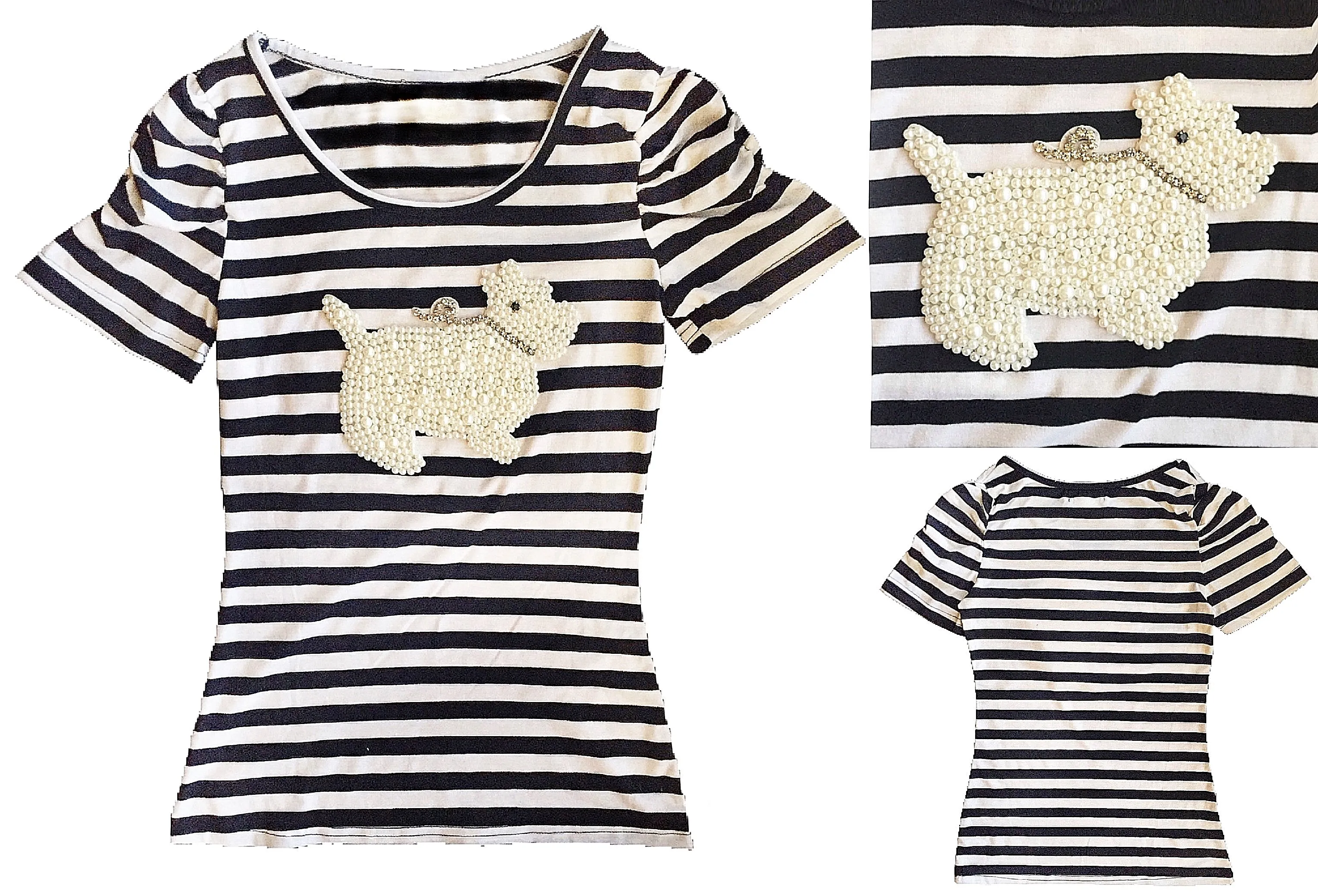 Striped Tank Tops & Shirts with Pearl Rhinestones