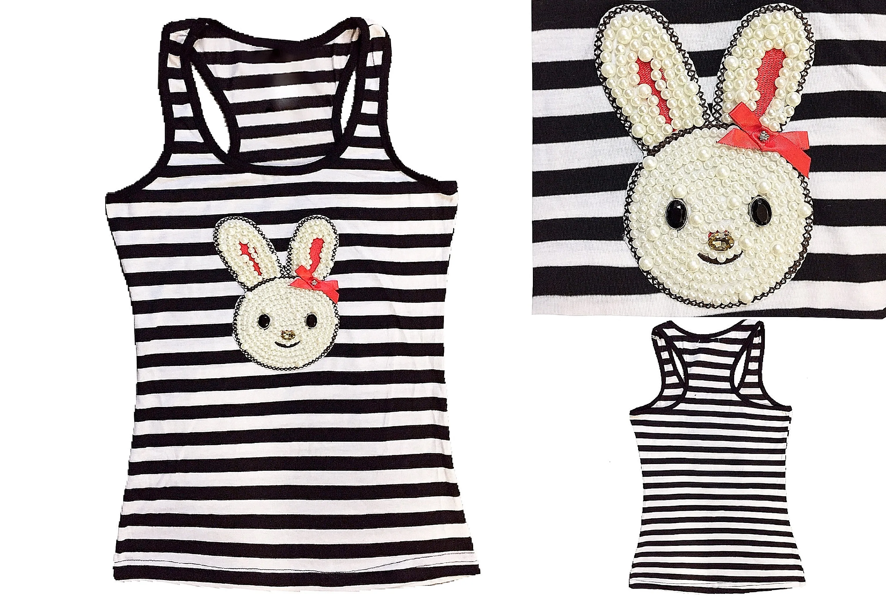 Striped Tank Tops & Shirts with Pearl Rhinestones