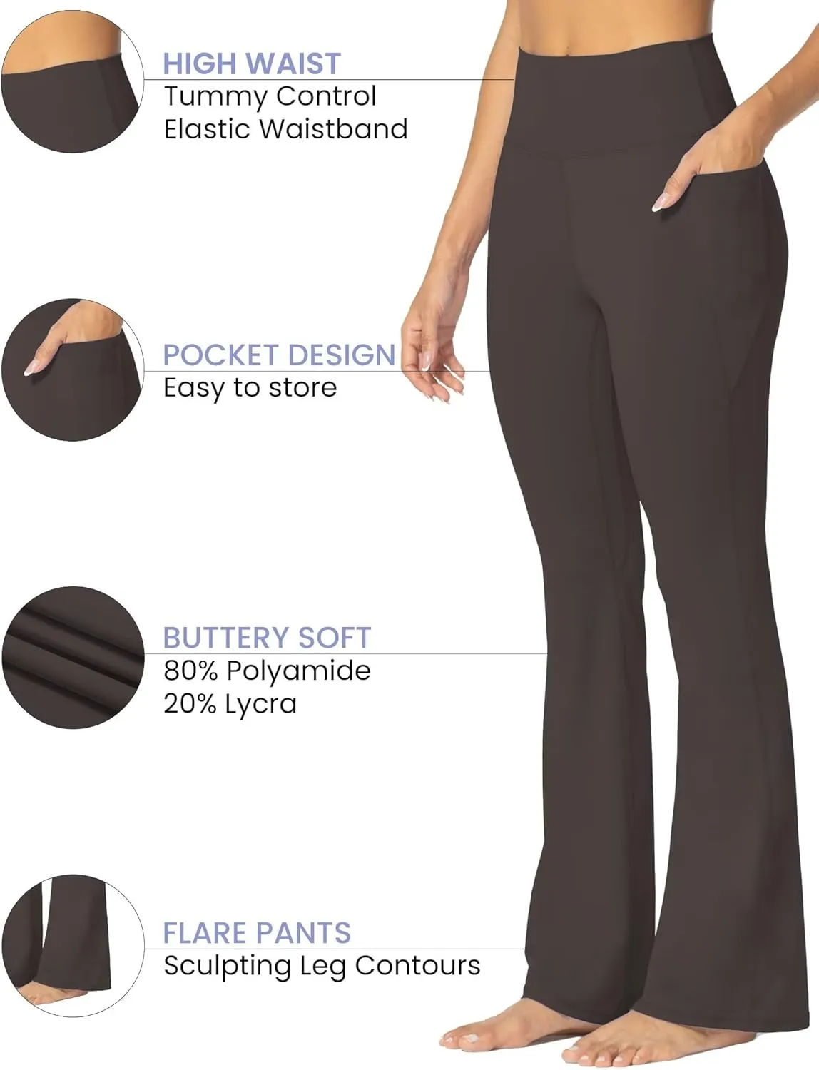 Sunzel Sunzfly Women's Mini Flare Leggings with Pockets High Waisted Tummy Control Yoga Pants Bootcut Workout Gym Casual