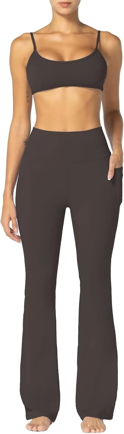 Sunzel Sunzfly Women's Mini Flare Leggings with Pockets High Waisted Tummy Control Yoga Pants Bootcut Workout Gym Casual