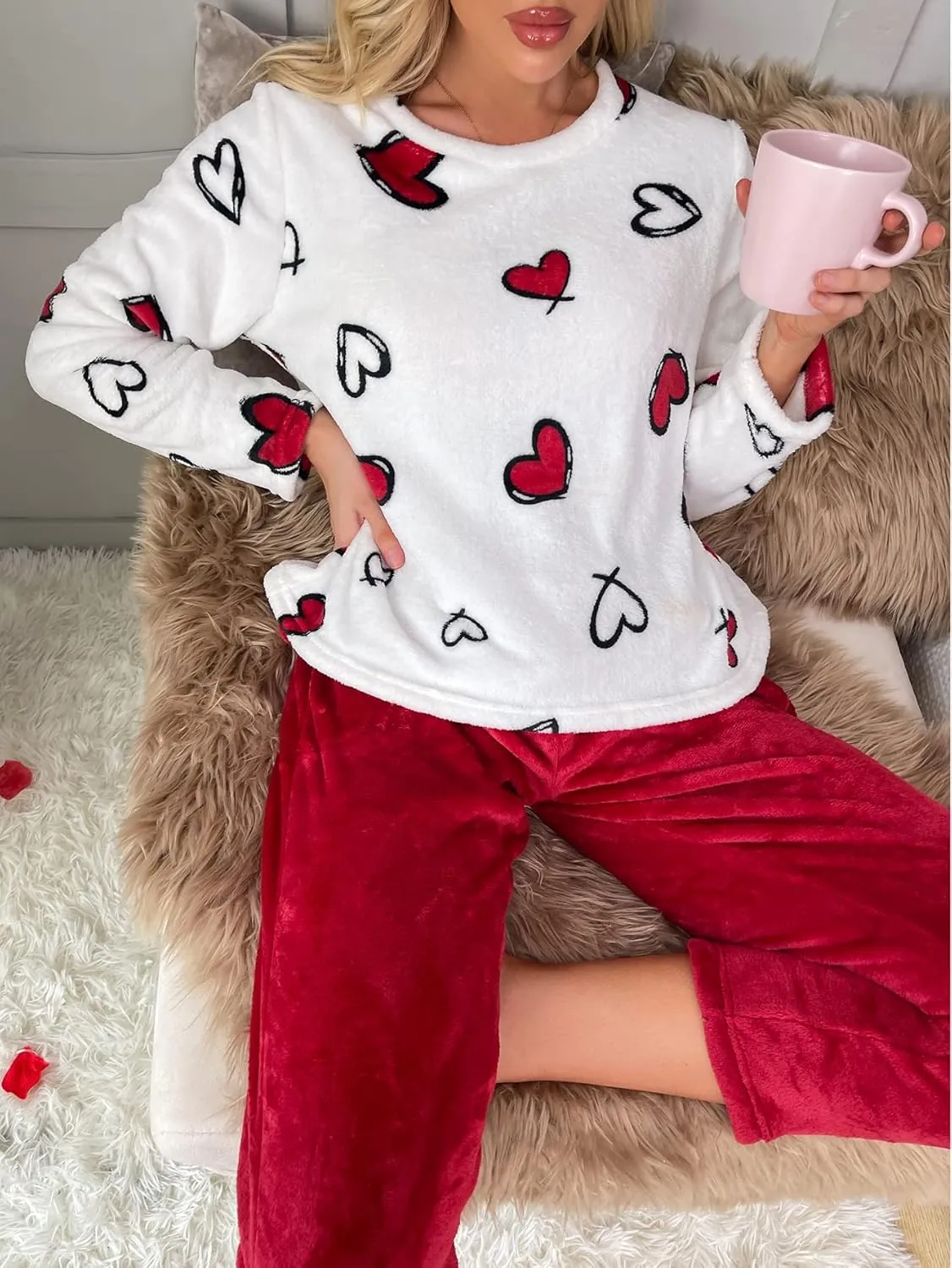 SweatyRocks Women's 2 Piece Flannel Pajama Colorblock Long Sleeve Top with Pants Set Loungewear