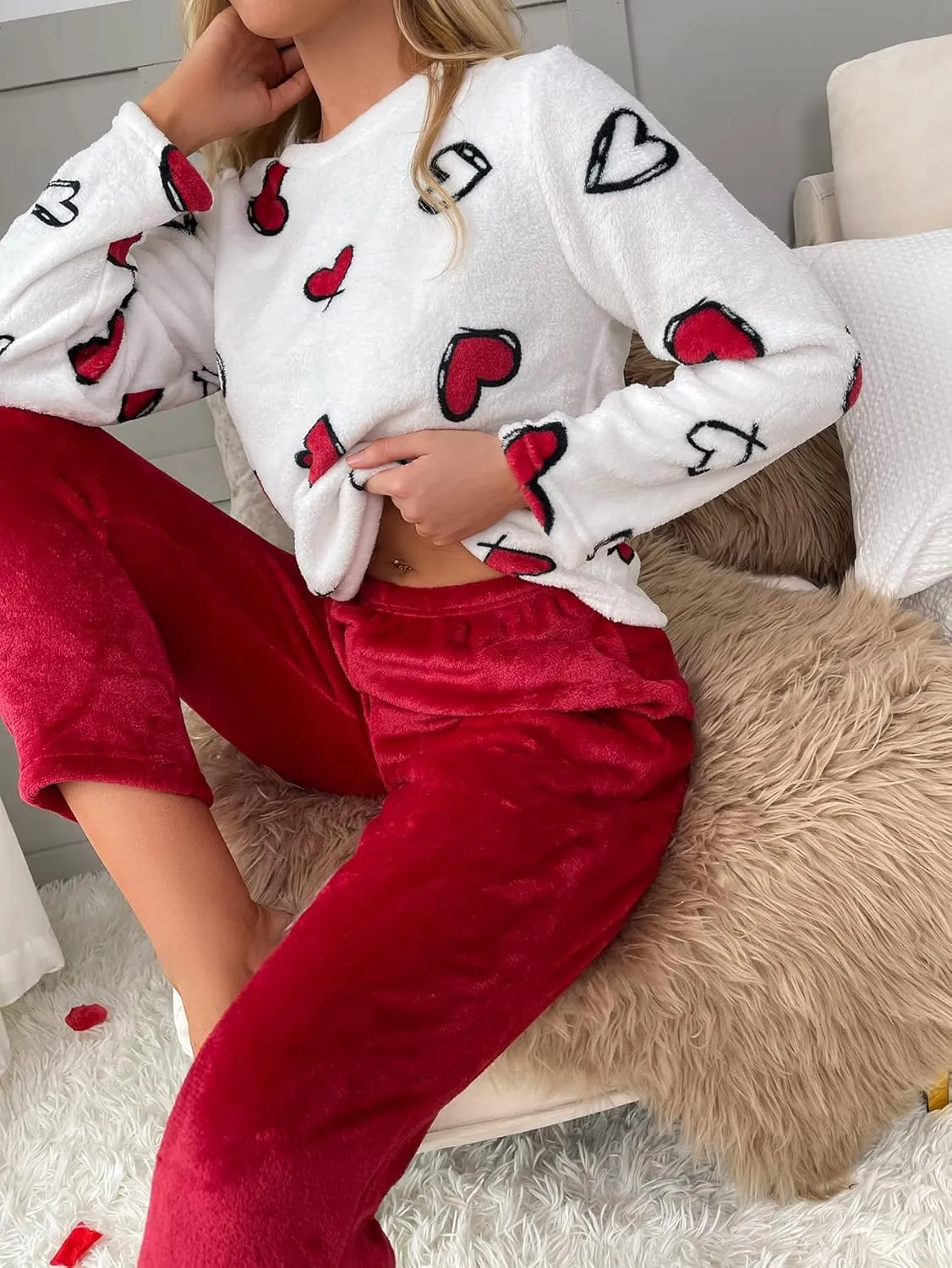 SweatyRocks Women's 2 Piece Flannel Pajama Colorblock Long Sleeve Top with Pants Set Loungewear
