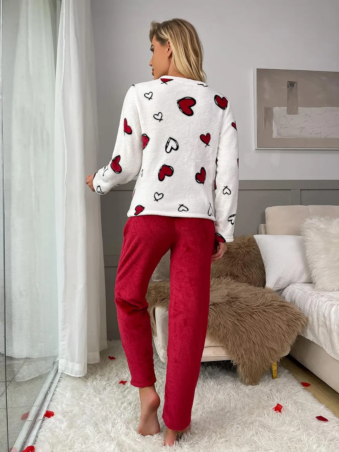 SweatyRocks Women's 2 Piece Flannel Pajama Colorblock Long Sleeve Top with Pants Set Loungewear