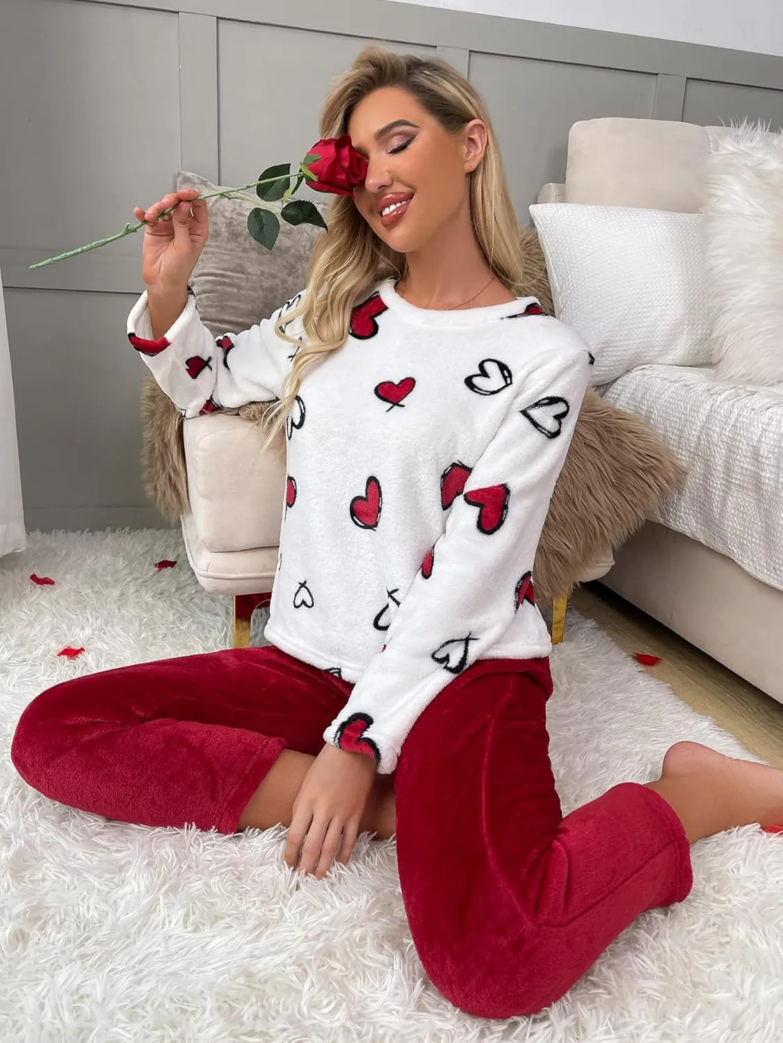 SweatyRocks Women's 2 Piece Flannel Pajama Colorblock Long Sleeve Top with Pants Set Loungewear