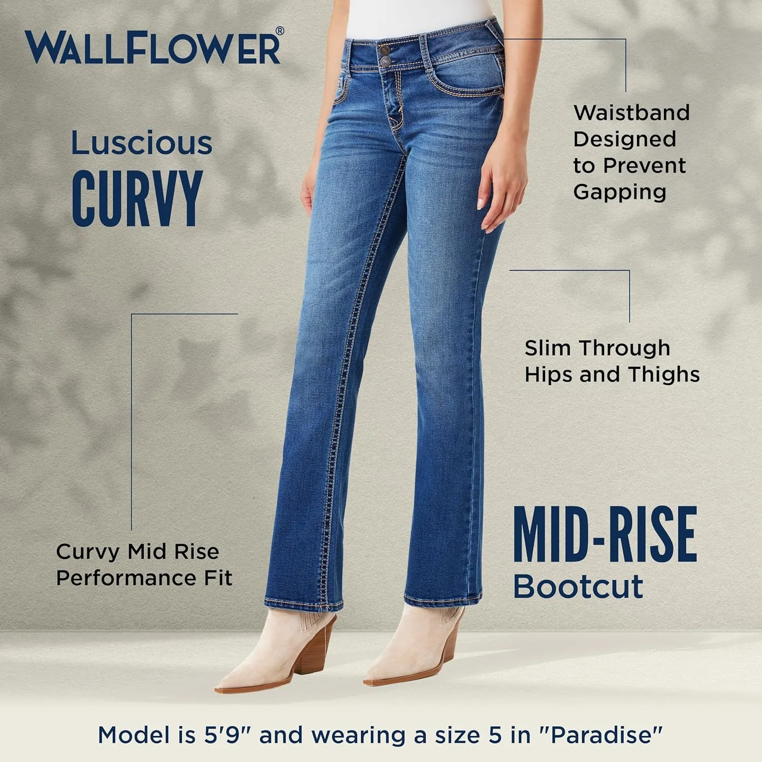 WallFlower Luscious Curvy Bootcut Jeans for Women Mid-Rise Insta Stretch Denim in Petite, Midsize, Plus Size, Juniors Jeans