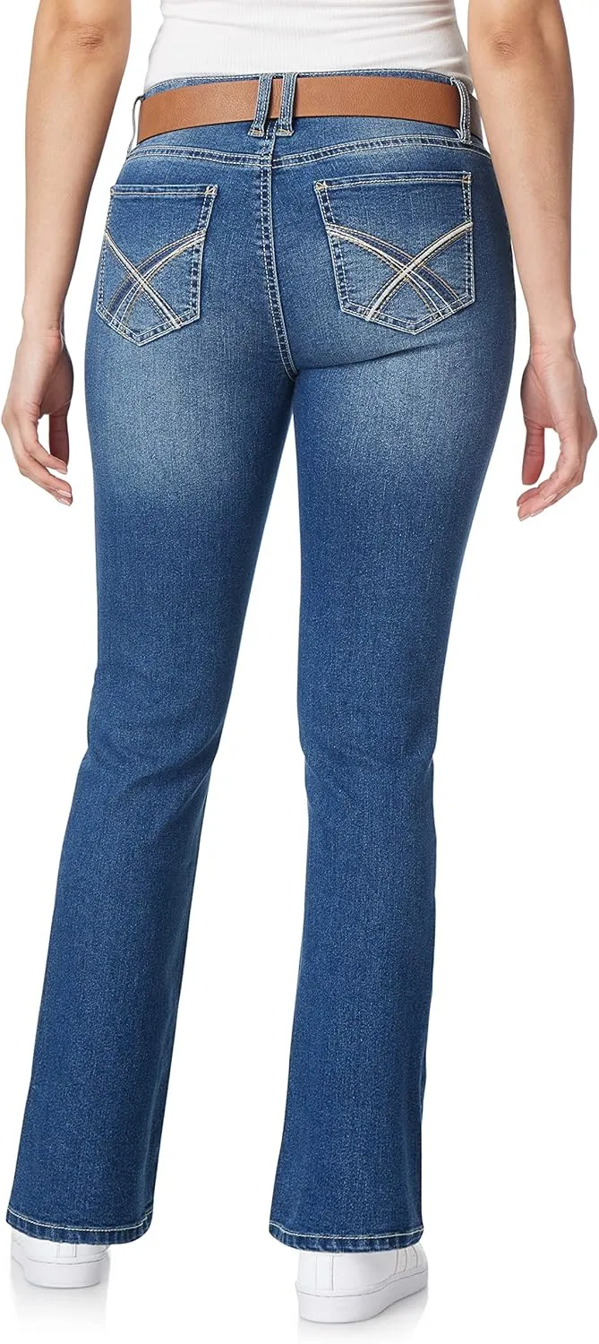 WallFlower Women's Legendary Slim Bootcut Mid-Rise Belted Insta Stretch Juniors Jeans (Standard and Plus)