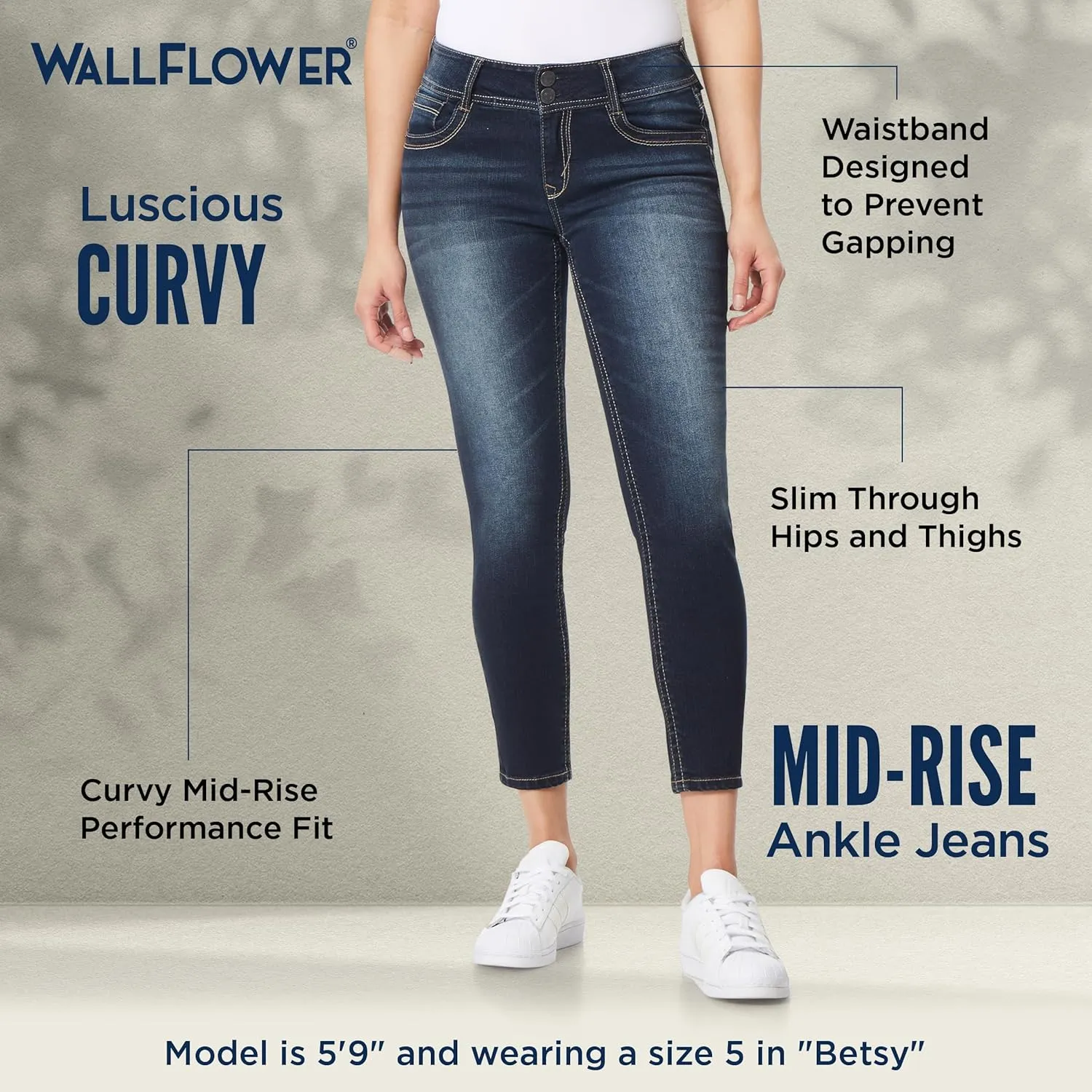 WallFlower Women's Luscious Curvy Ankle Mid-Rise Insta Stretch Juniors Jeans