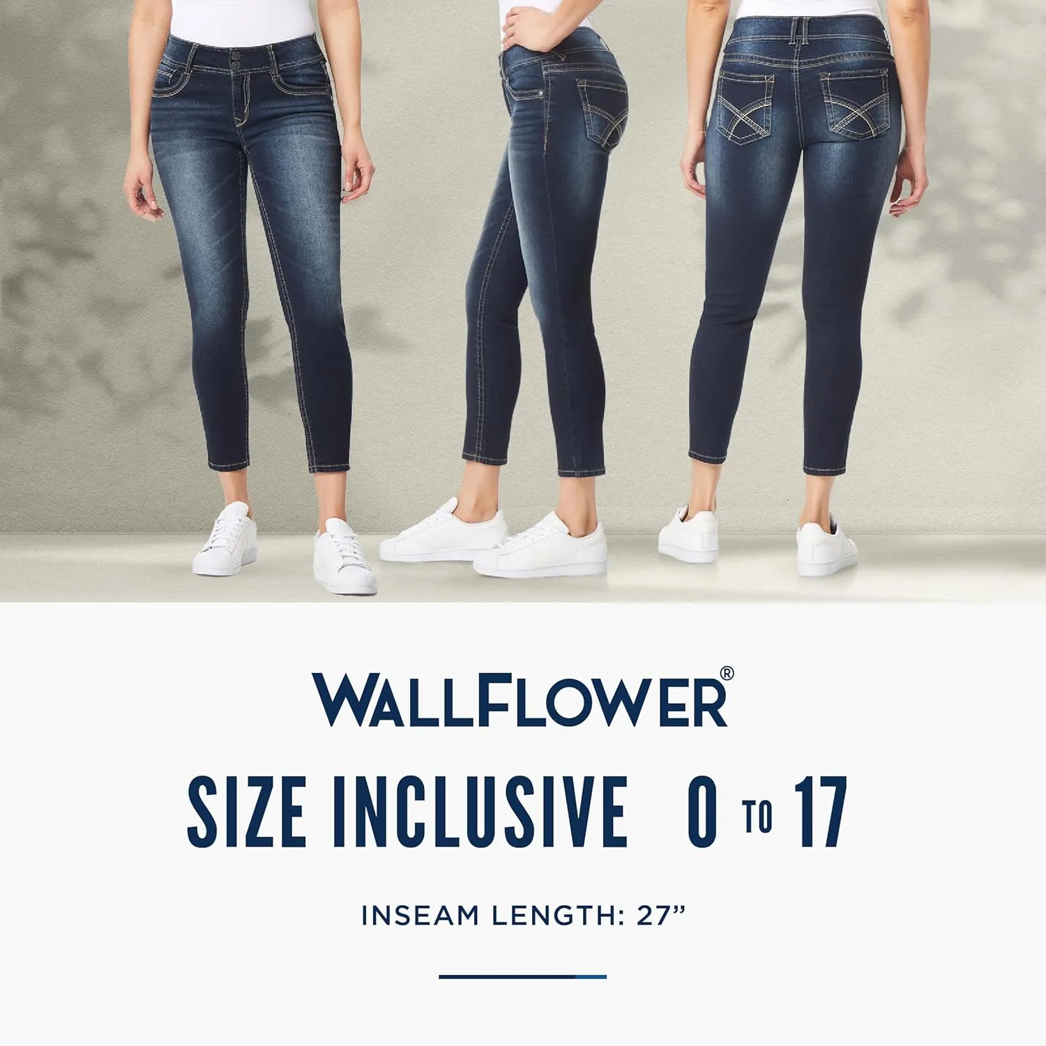 WallFlower Women's Luscious Curvy Ankle Mid-Rise Insta Stretch Juniors Jeans