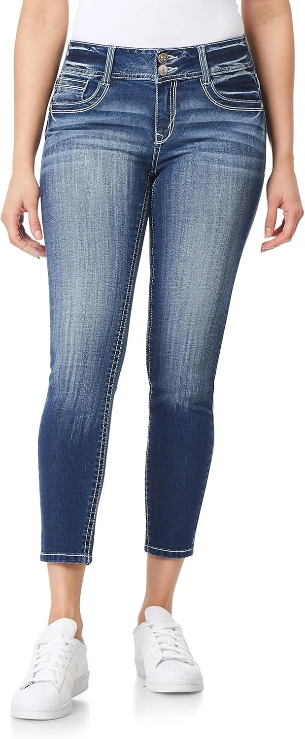 WallFlower Women's Luscious Curvy Ankle Mid-Rise Insta Stretch Juniors Jeans