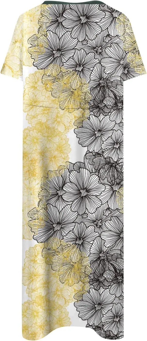 Women's 2024 Fashion Casual Print Plus Size Basic Dresses O Neck Flowy Summer Short Sleeve Dress with Pockets