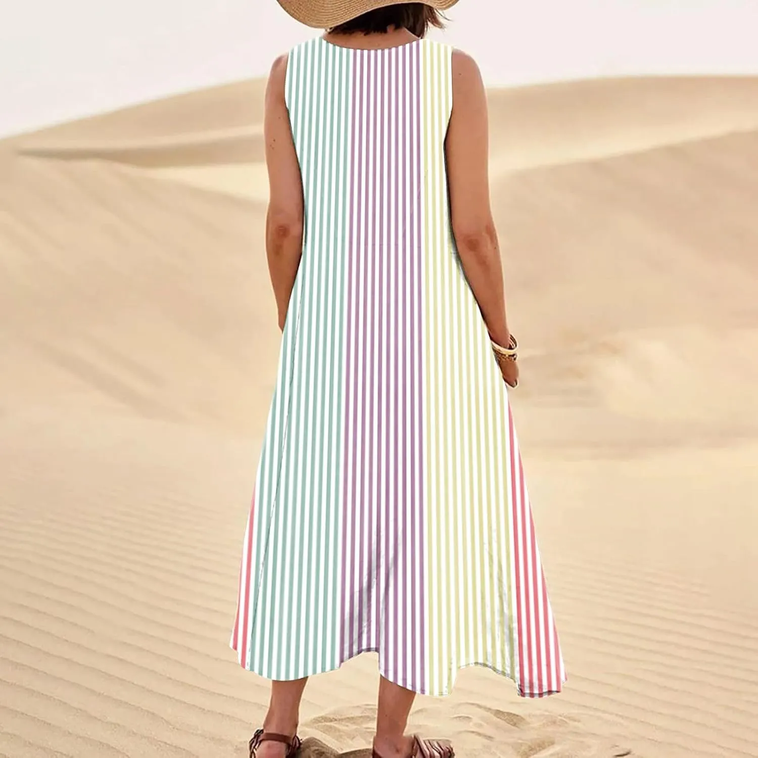 Women's Casual Sleeveless Maxi Dress 2025 Summer Tank Scoop Neck Loose Beach Sundress Beach Vacation Dresses