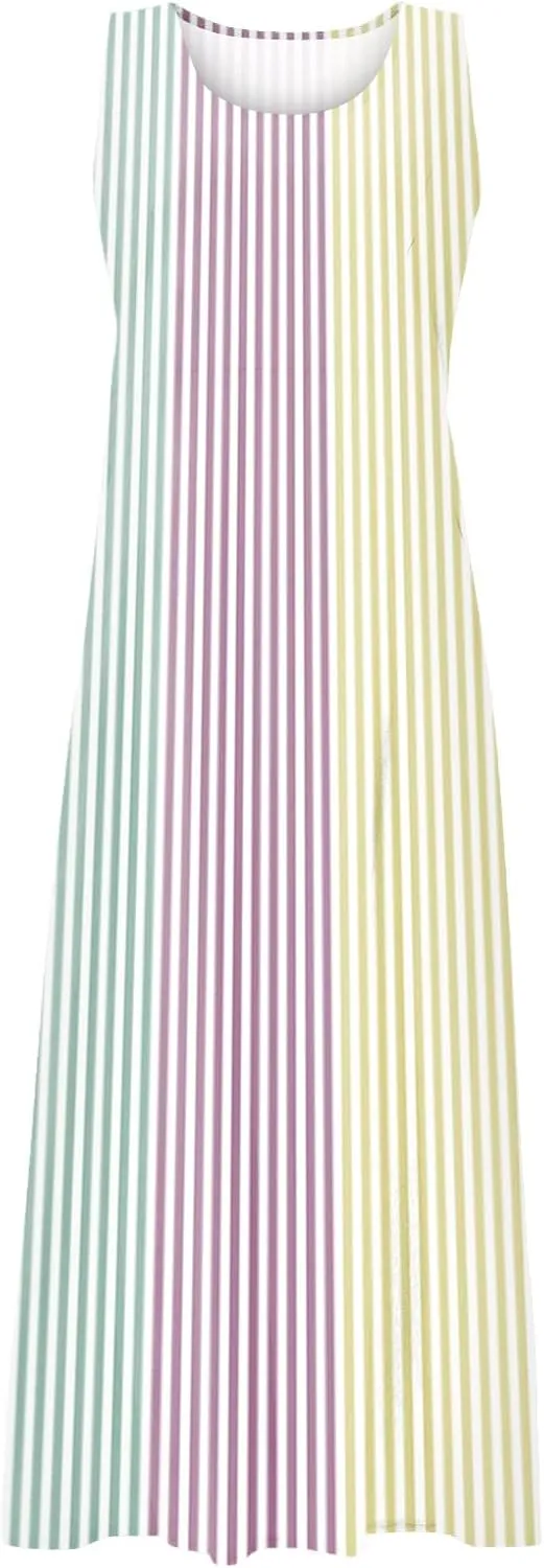 Women's Casual Sleeveless Maxi Dress 2025 Summer Tank Scoop Neck Loose Beach Sundress Beach Vacation Dresses