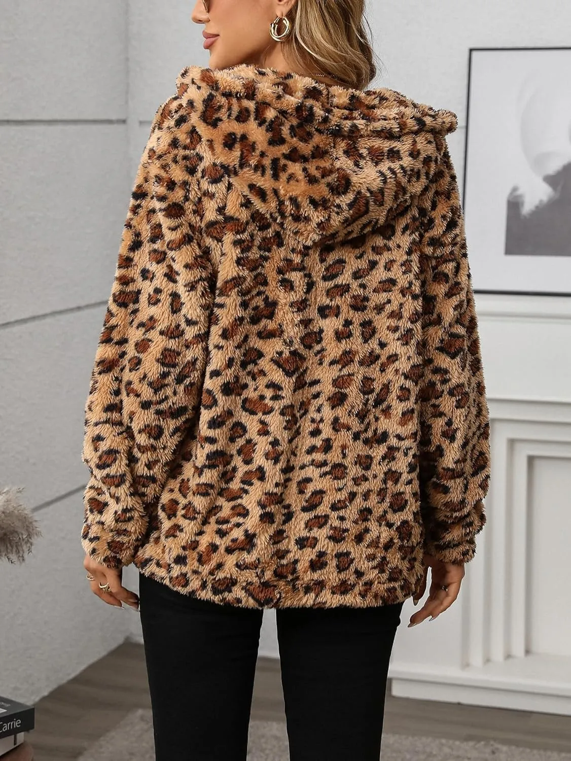 Womens Fleece Jacket Fall Winter Full Zip Sherpa Coat with Hood S-5XL