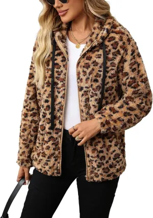 Womens Fleece Jacket Fall Winter Full Zip Sherpa Coat with Hood S-5XL