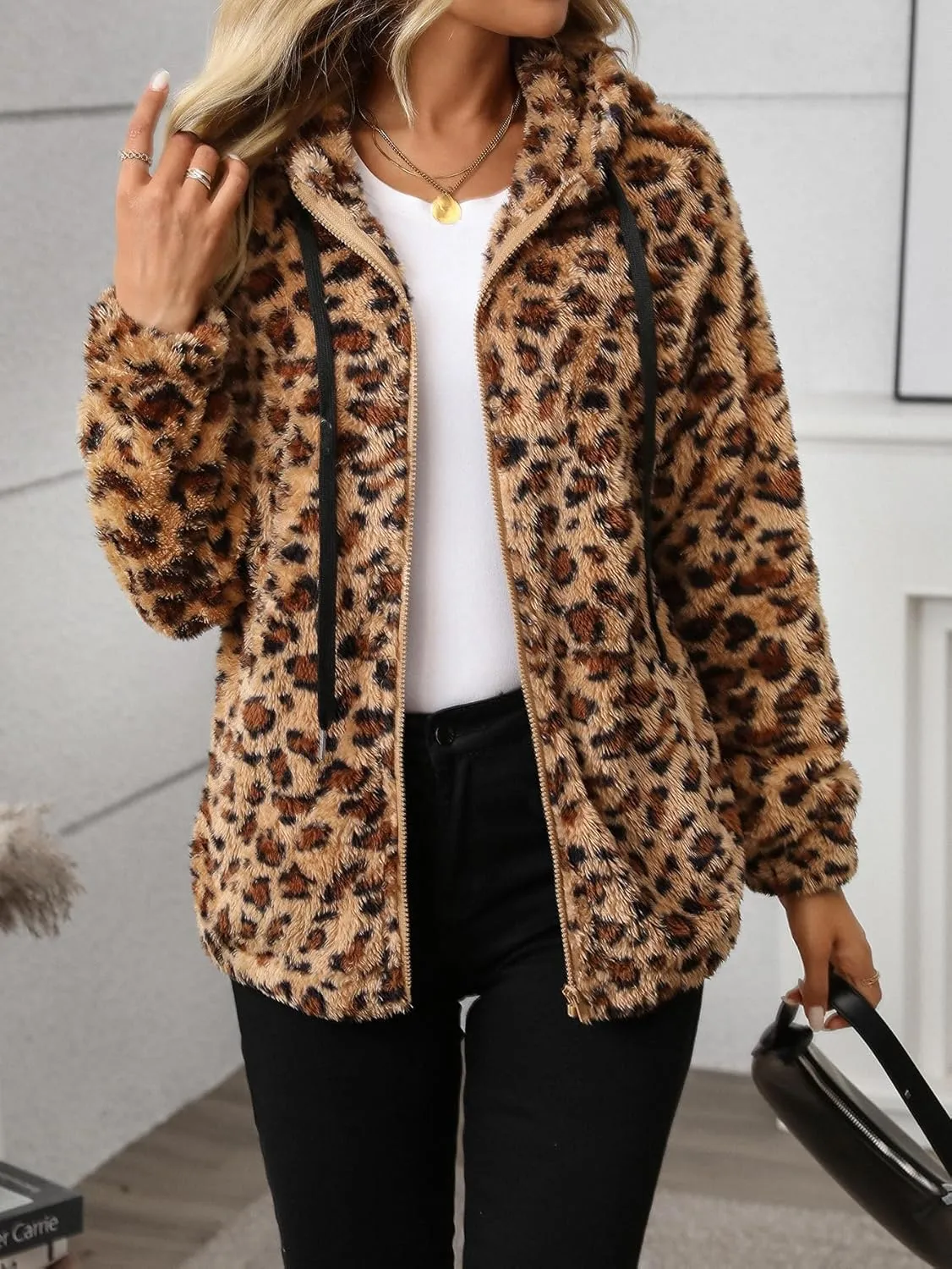 Womens Fleece Jacket Fall Winter Full Zip Sherpa Coat with Hood S-5XL