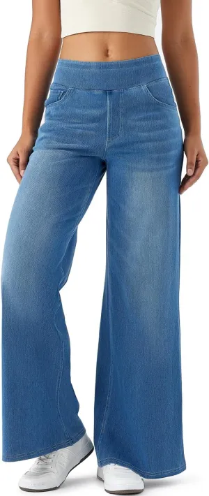 Women's High Waisted Wide Leg Jeggings  Stretch Denim Pull On Flare Jeans with Pockets Casual Comfy Pants