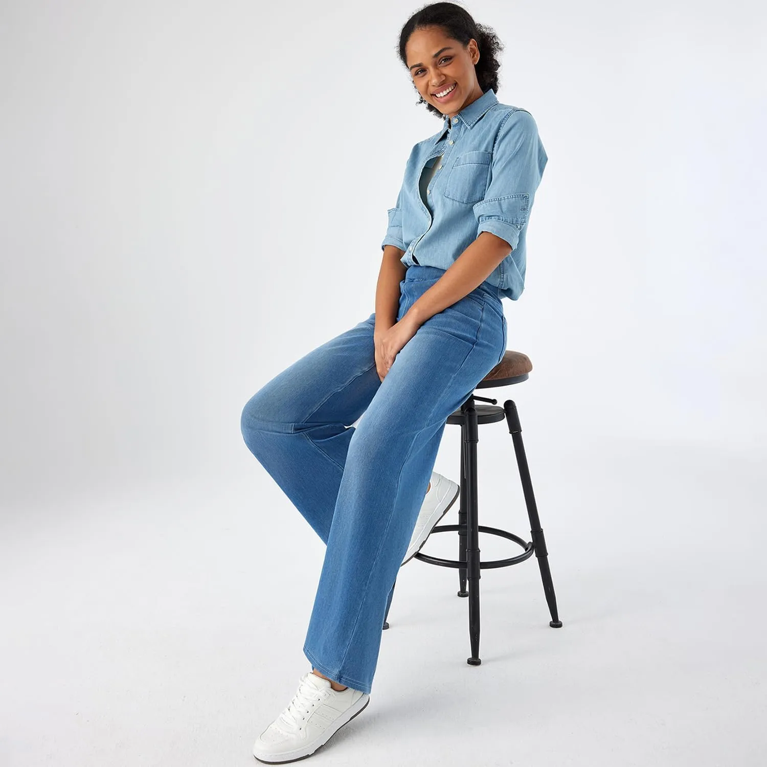 Women's High Waisted Wide Leg Jeggings  Stretch Denim Pull On Flare Jeans with Pockets Casual Comfy Pants