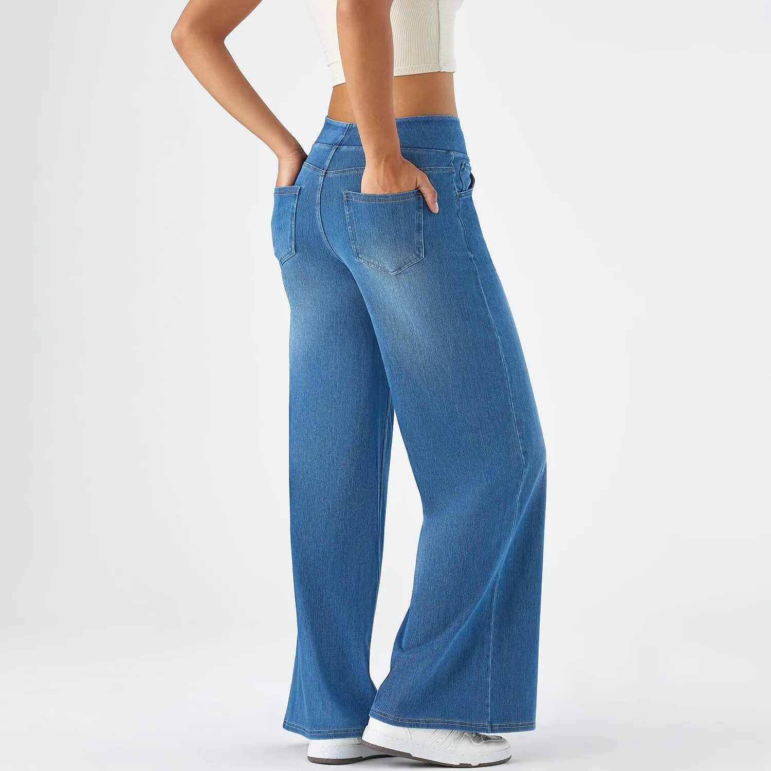 Women's High Waisted Wide Leg Jeggings  Stretch Denim Pull On Flare Jeans with Pockets Casual Comfy Pants