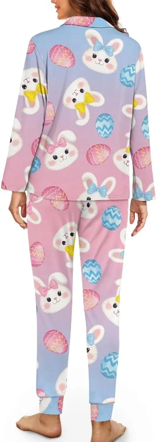 Women's Long Sleeve Button Down Pajama Sets Sleepwear Nightwear with Pockets Drawstring Soft Pjs Lounge Sets S-2XL
