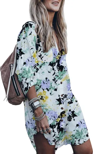 Womens Swimsuit Cover up,Silky Button Down Shirt Midi Dress Kimono,Summer Bathing Suit Beach Coverups for Women (CP-Aline)