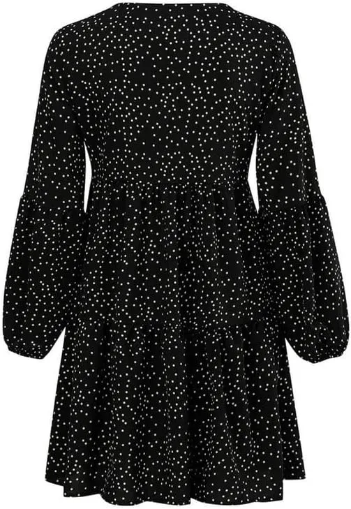 Women's Tunic Dress Summer Cute Printed V Neck Long Sleeve Casual Swing Ruffle Dress Loose Swing Mini Dress