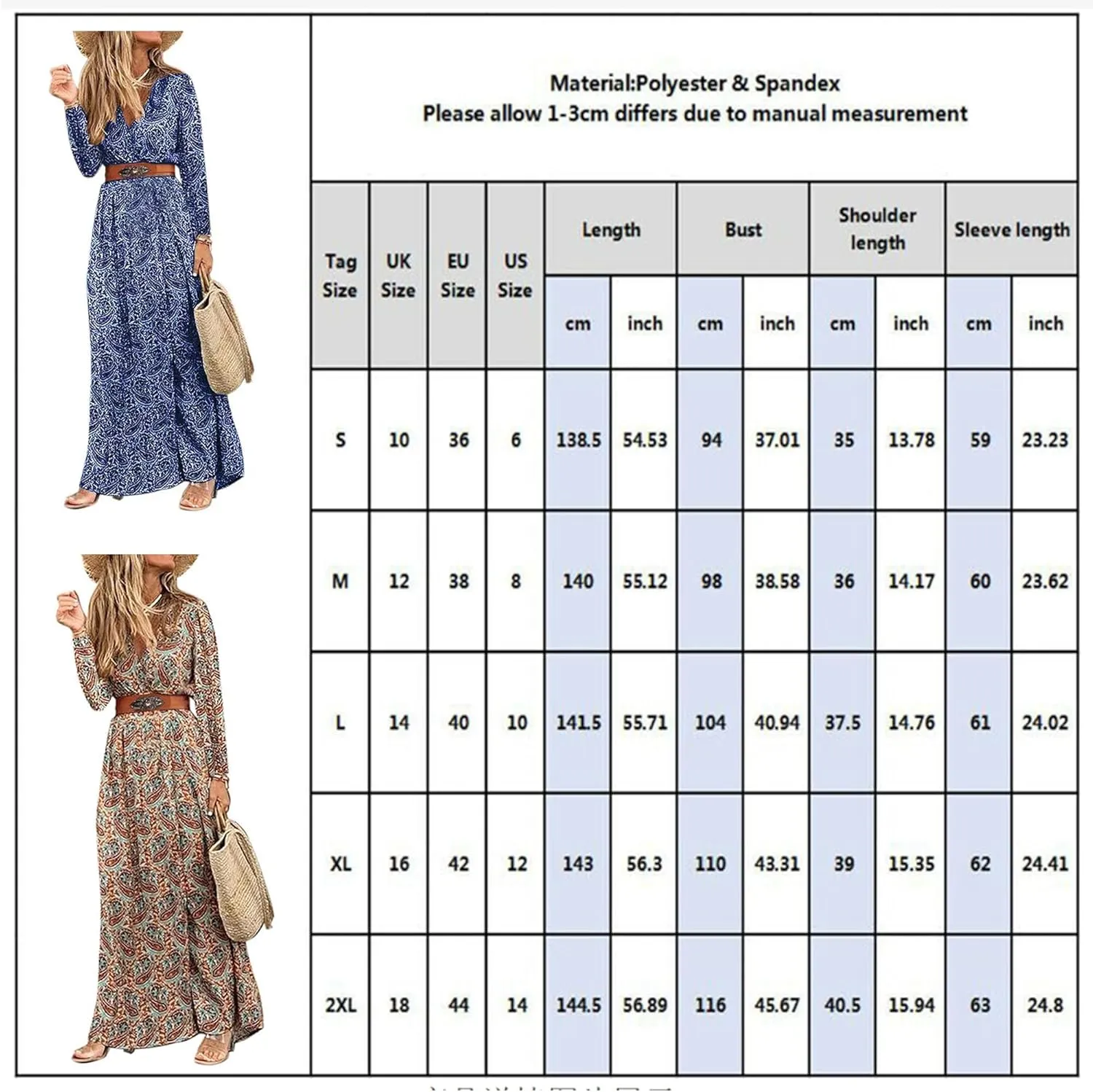 Woolicity Women's 2024 Floral Summer Dress Bohemian Maxi Dresses Wrap V Neck Belted Midi Long Sun Dresses