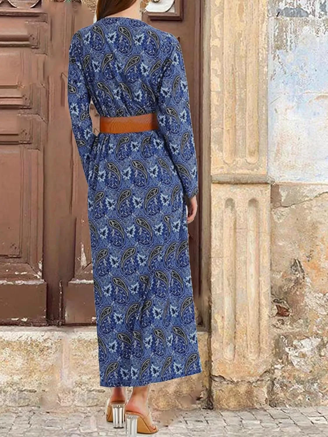Woolicity Women's 2024 Floral Summer Dress Bohemian Maxi Dresses Wrap V Neck Belted Midi Long Sun Dresses
